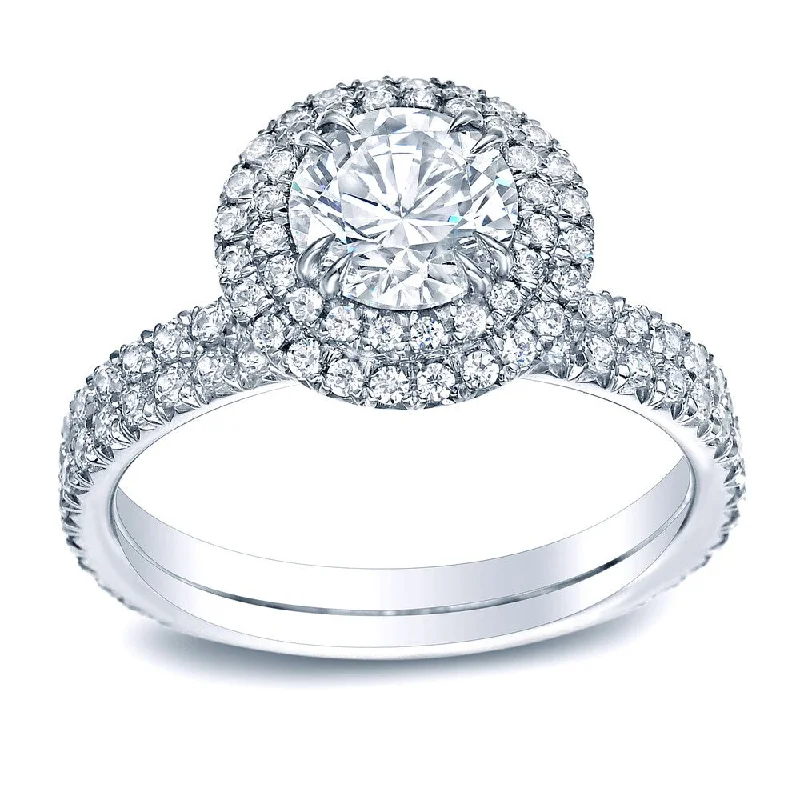 Auriya Platinum 1 3/4ctw Round Double Halo Diamond Engagement Ring