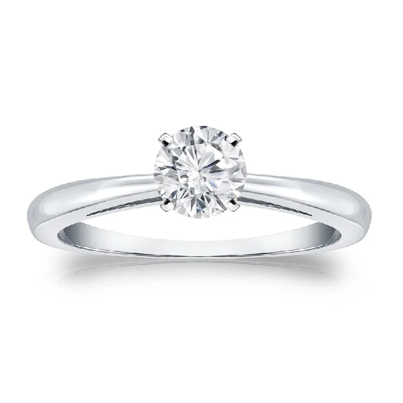 Auriya Platinum 1/3ctw Round Solitaire Diamond Engagement Ring (H-I, VS1-VS2)