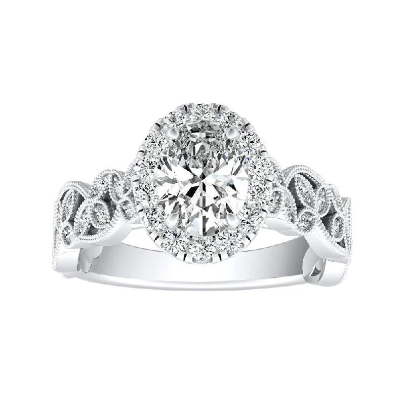 Auriya Platinum 1 carat TW Vintage Oval Halo Diamond Engagement Ring (H-I, SI1-SI2)