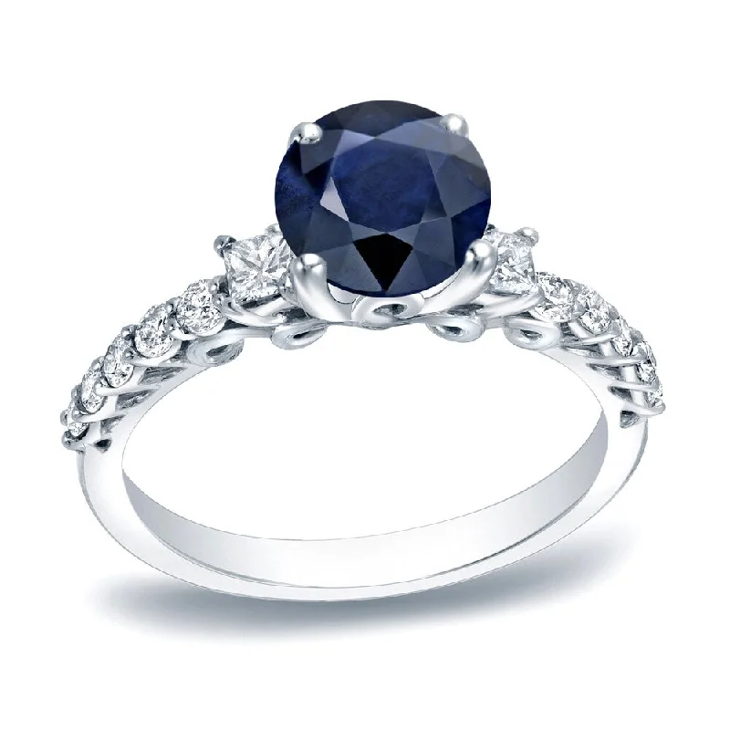 Auriya Platinum 1ct Round Cut Blue Sapphire and 2/5ct TDW Diamond Engagement Ring