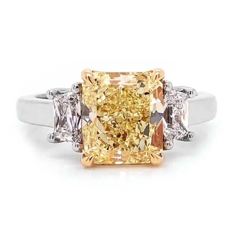 Auriya Platinum 3 3/5CTW 3 Stone Radiant Yellow Diamond Engagement Ring in (E, VS1)