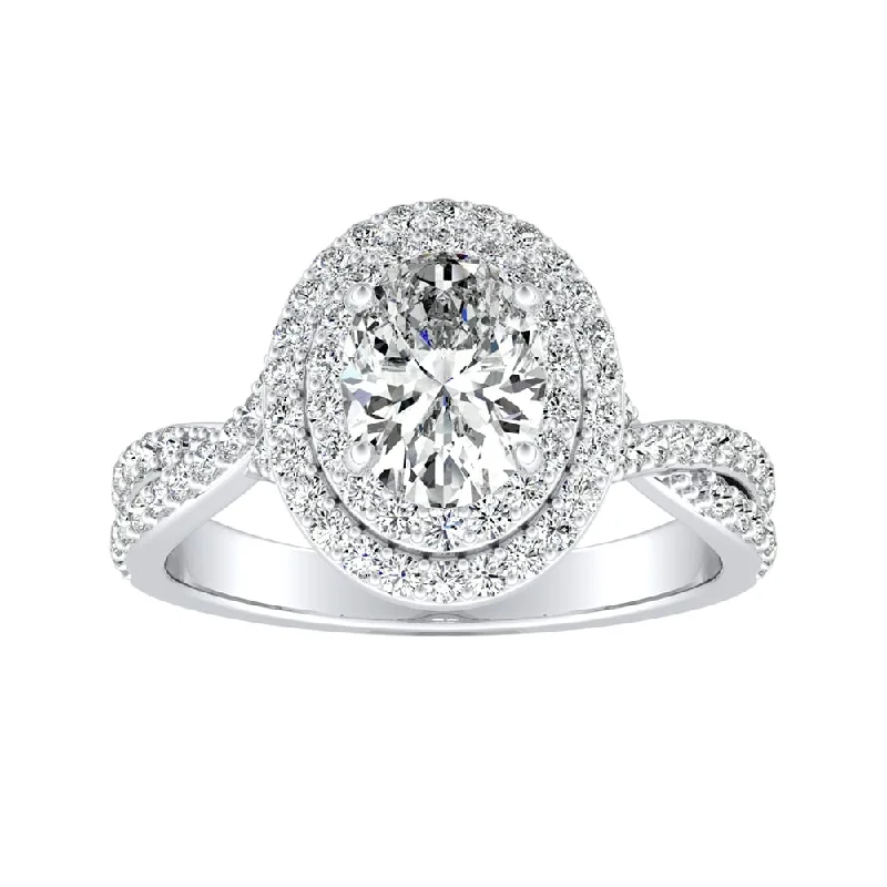 Auriya Platinum Oval-cut Double Halo Diamond Engagement Ring 1 3/8cttw (H-I, SI1-SI2)