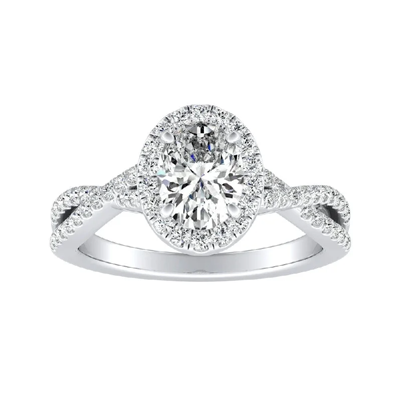 Auriya Platinum Twisted Oval-cut 1ctw Halo Diamond Engagement Ring