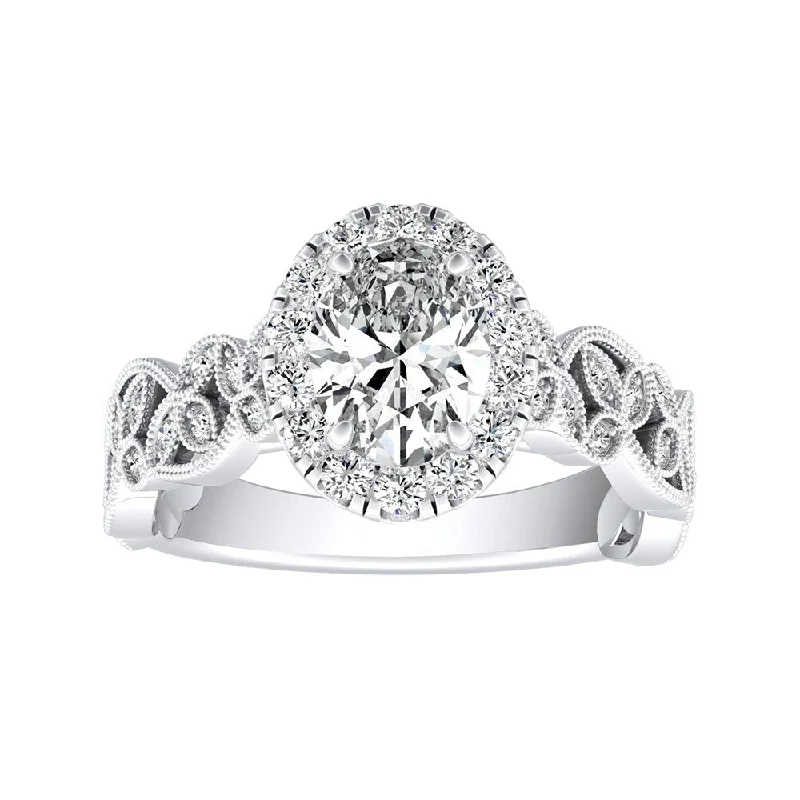 Auriya Platinum Vintage Floral Vine Halo Oval Diamond Engagement Ring 5/8ctw (H-I, SI1-SI2)