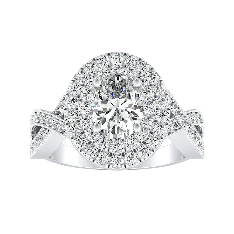 Auriya Platinum Vintage Oval-cut 1 1/6ctw Double Halo Diamond Engagement Ring (H-I, SI1-SI2) - White H-I