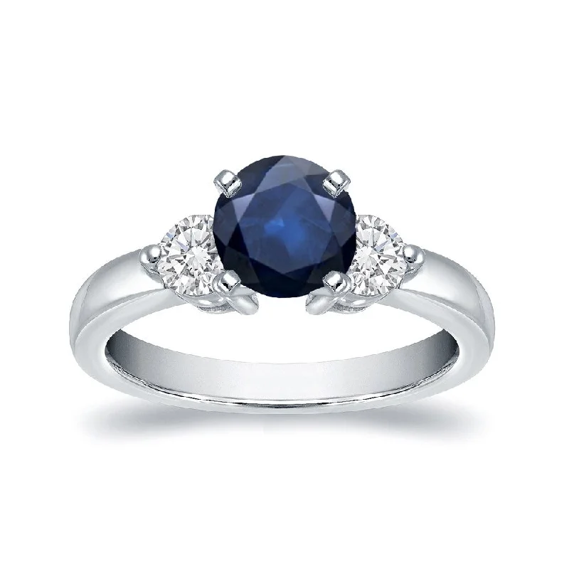 Auriya Round 3-Stone 1/2ct Sapphire and 1/3ct TDW Diamond Engagement Ring 14k White Gold (H-I, I1-I2)