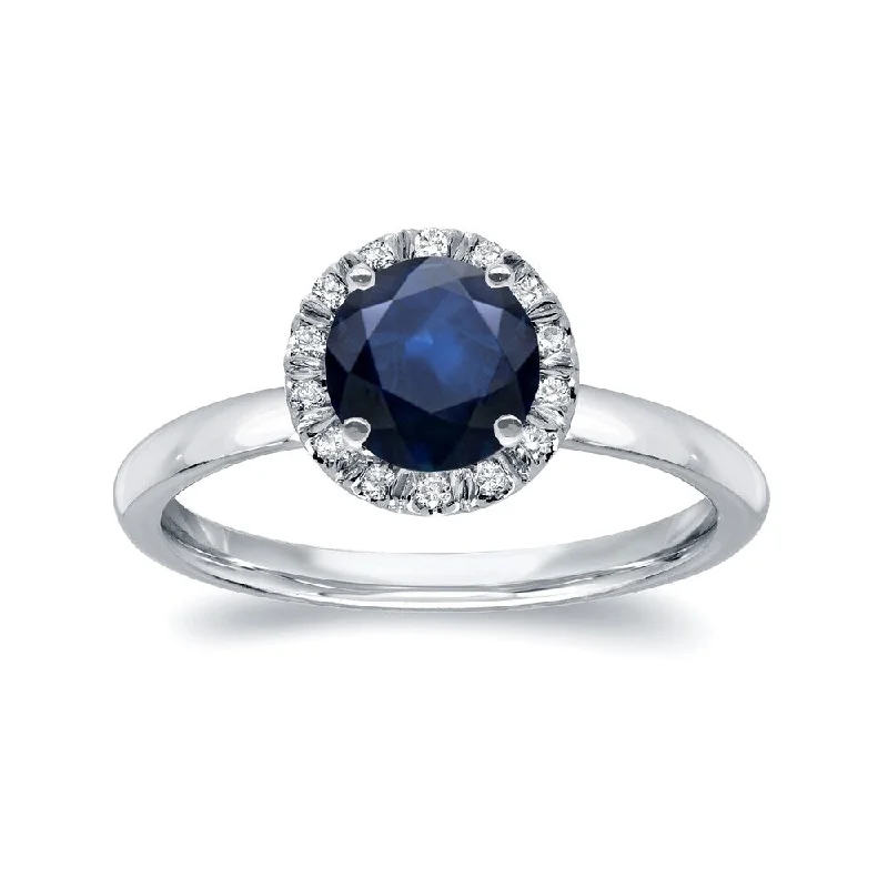 Auriya Round 7/8ct Blue Sapphire and 1/6ct TDW Diamond Halo Engagement Ring 14k White Gold