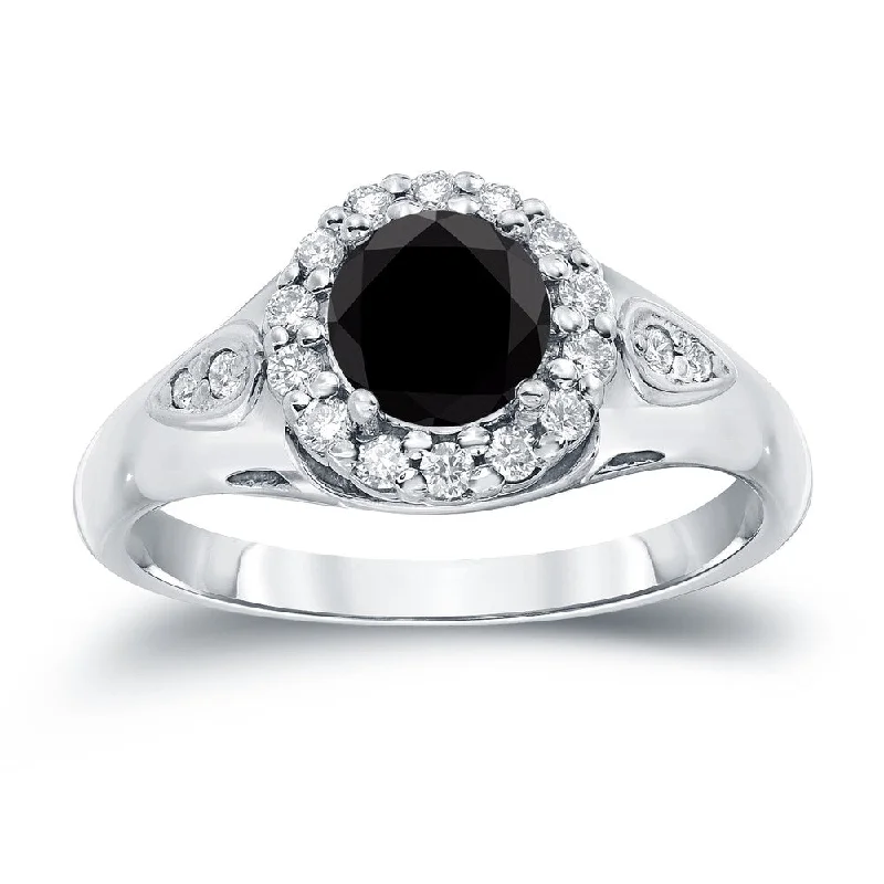 Auriya Round Black Diamond Halo Engagement Ring 1 1/4ct TDW 14k Gold