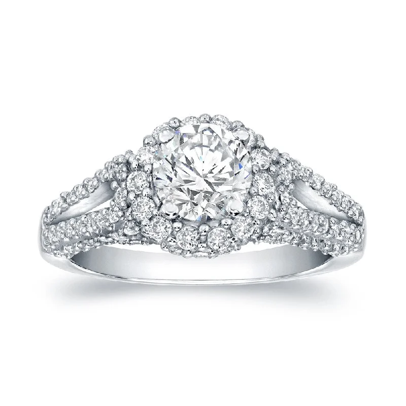 Auriya Unique 1 1/2ct TDW Round Diamond Halo Engagement Ring 14k White Gold