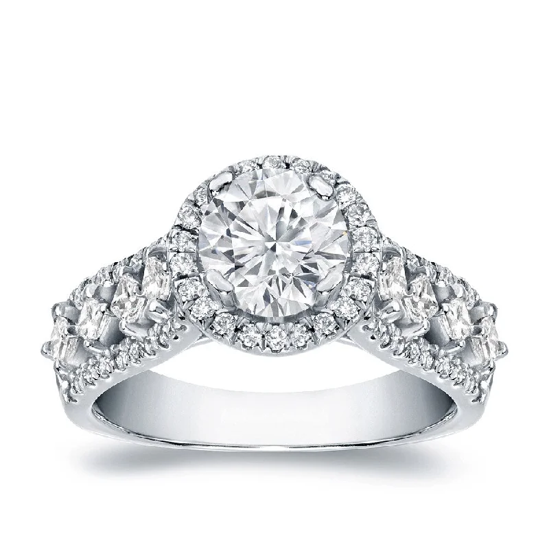 Auriya Unique 1 1/2ctw Round Halo Diamond Engagement Ring Platinum Certified (H-I, SI1-SI2)