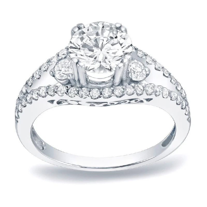 Auriya Unique 1 1/4ctw Round 3-Stone Diamond Engagement Ring Platinum Gold Certified