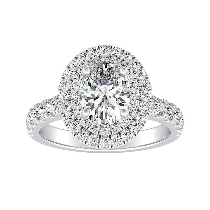 Classic Oval Shape 1 1/4ctw Double Halo Diamond Engagement Ring 18k Gold by Auriya (H-I, SI1-SI2)