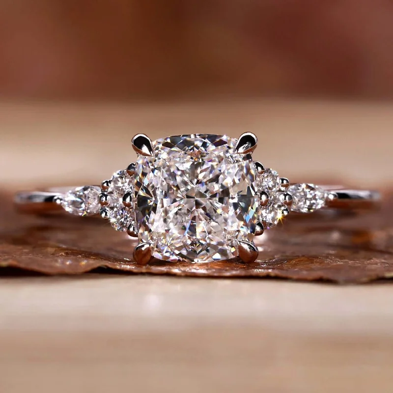 1.0 to 2.0 CT Cushion Cut Lab Grown Diamond Engagement Ring