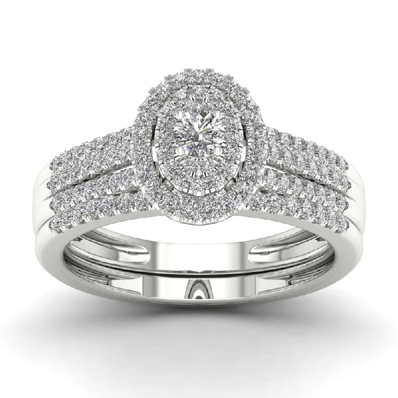 De Couer 1/2ct TDW Diamond Halo Engagement Ring Set - White