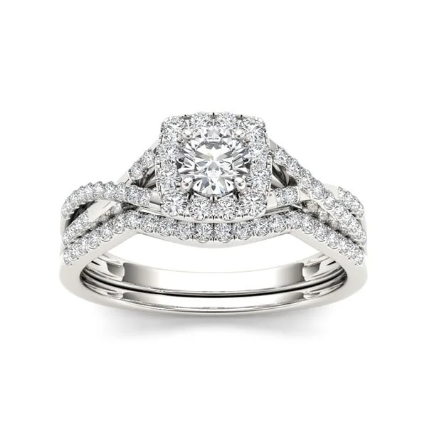 De Couer 10k Gold 3/4ct TDW Diamond Halo Bridal Ring Set