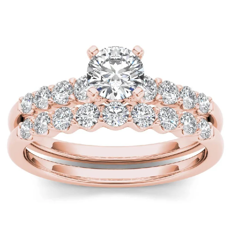 De Couer 14k Rose Gold 1ct TDW Diamond Classic Engagement Ring Set with One Band