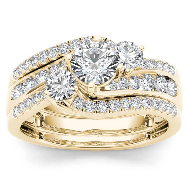 De Couer 14k Yellow Gold 1 1/4ct TDW Diamond Bypass Bridal Ring Set