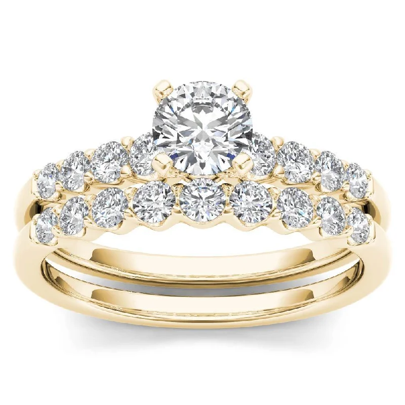 De Couer 14k Yellow Gold 1ct TDW Diamond Classic Engagement Ring Set with One Band