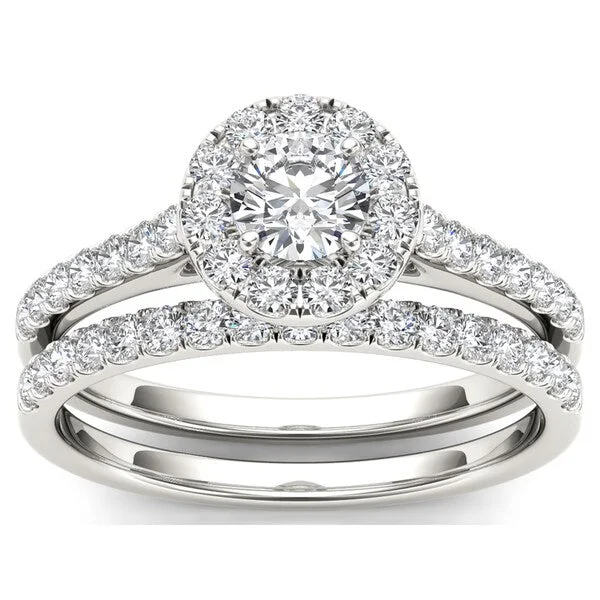 De Couer IGI Certified 10k White Gold 1ct TDW Diamond Charming Engagement Ring Set