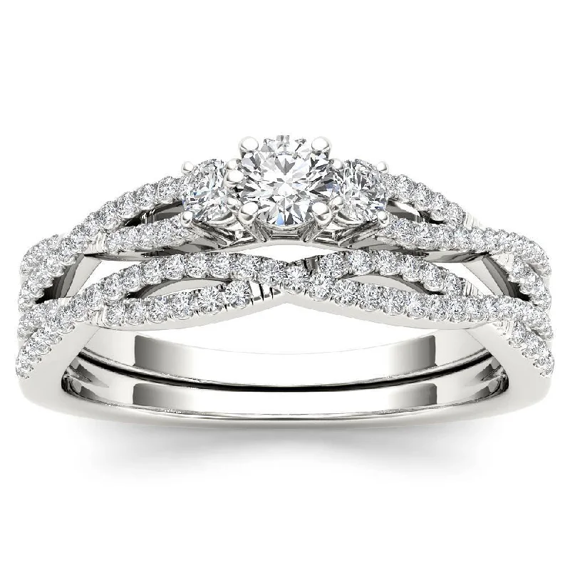 De Couer IGI Certified 14k White Gold 1/2ct TDW Diamond Three-Stone Anniversary Ring with One Band