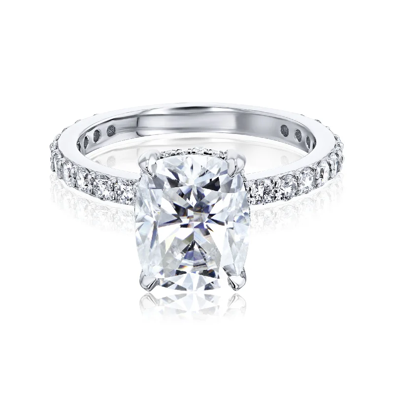 Elongated Cushion Hidden Halo Engagement Ring