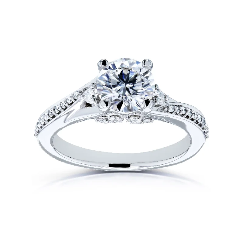 Forever One Moissanite and Diamond Bypass Ring 14k White Gold (DEF/VS, GH/I)