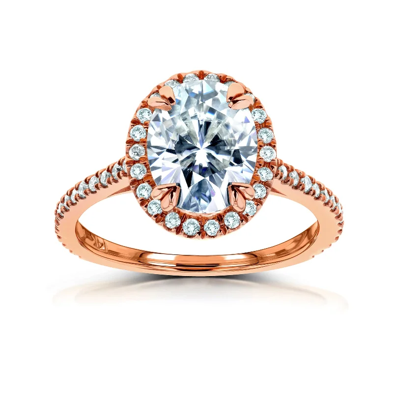 Forever One Oval Moissanite and Diamond Halo Engagement Ring 2 1/3 CTW 14k Rose Gold (DEF/VS, GH/I)