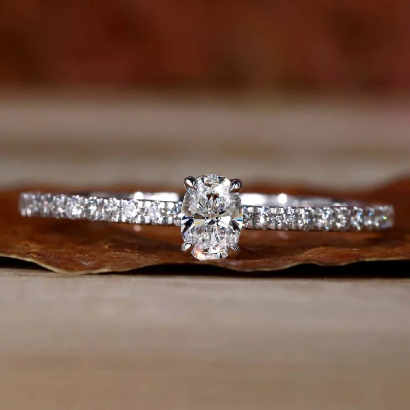 Hidden Halo Engagement Ring, Oval Lab Grown Diamond Ring