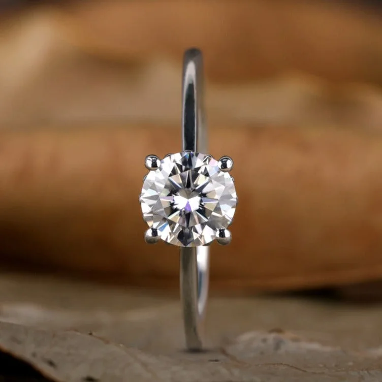 Lab Created Diamond Round Cut Solitaire Engagement Ring, Dazzling and Sparkling Minimalist Ring