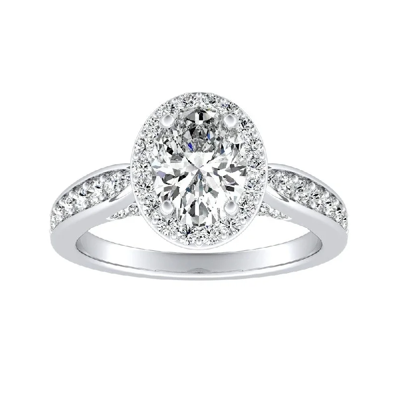 Modern Oval-cut Halo Diamond Engagement Ring 1 1/2cttw 14k Gold by Auriya (H-I, SI1-SI2)