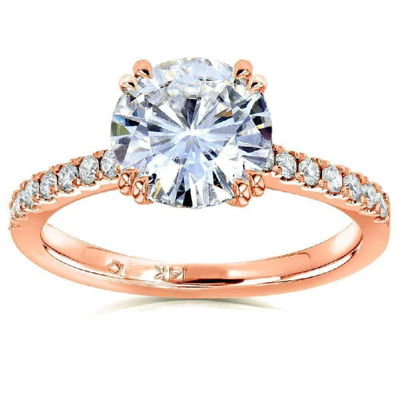 2-1/10ct.tw Moissanite & Diamond Engagement Ring - Rose Gold