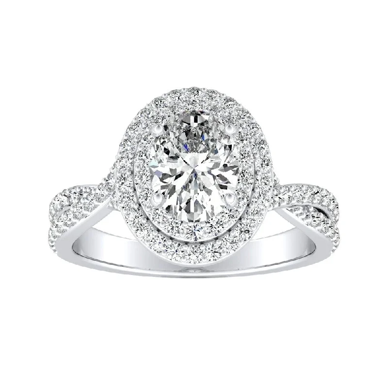 Oval-cut Double Halo Diamond Engagement Ring 3/4cttw 14k Gold by Auriya