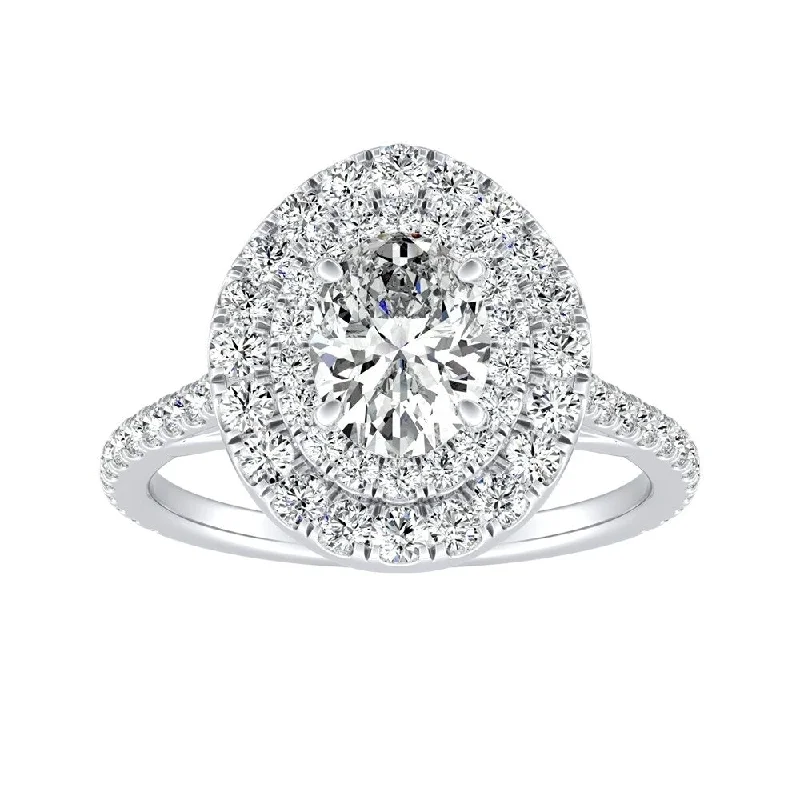 Oval Shape 1 1/2cttw Double Halo Diamond Engagement Ring Platinum by Auriya