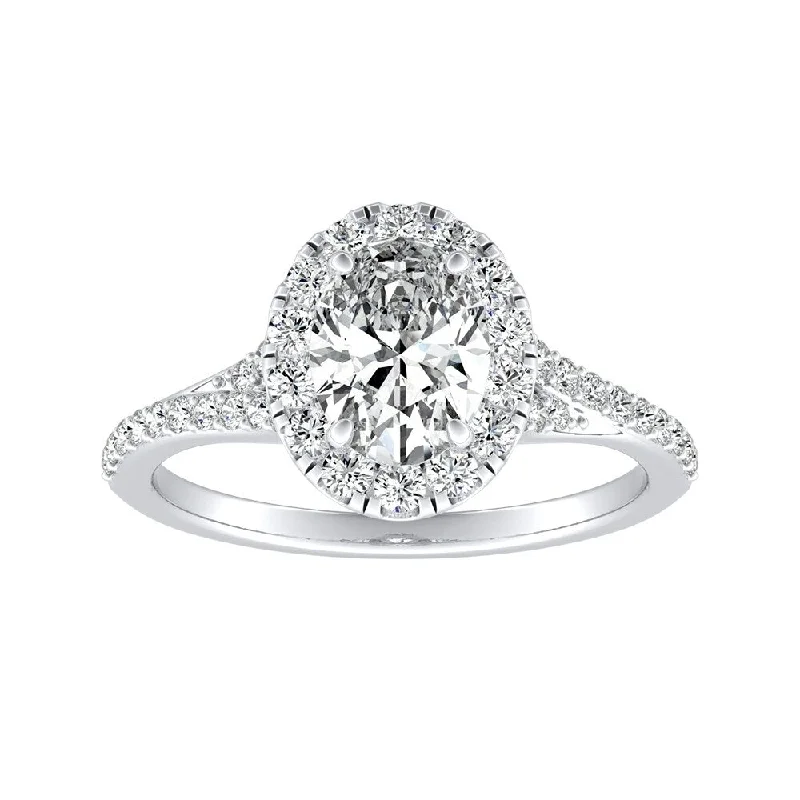 Oval Shape 1cttw 18k Gold Halo Diamond Engagement Ring by Auriya (H-I, SI1-SI2)