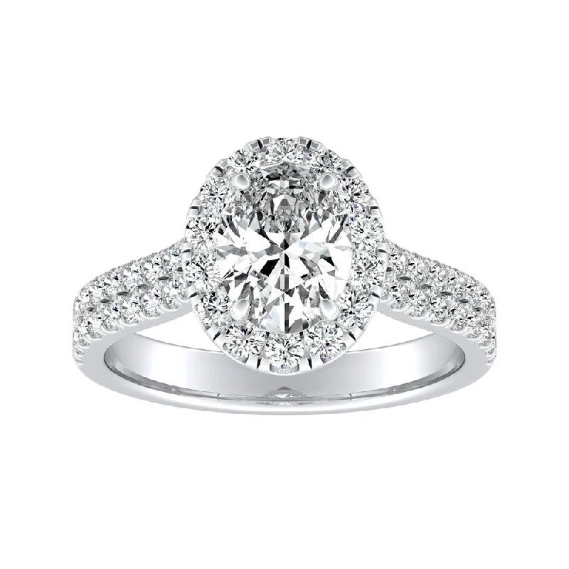 Oval Shape Halo Diamond Engagement Ring 1 1/2ctw 18k Gold (H-I, SI1-SI2)