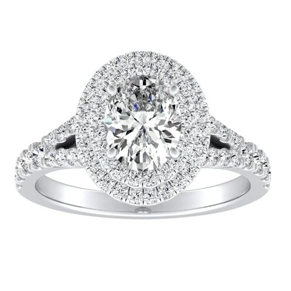 Oval Shape Halo Diamond Engagement Ring 1 1/4ctw 18k Gold by Auriya (I-J, I1-I2)