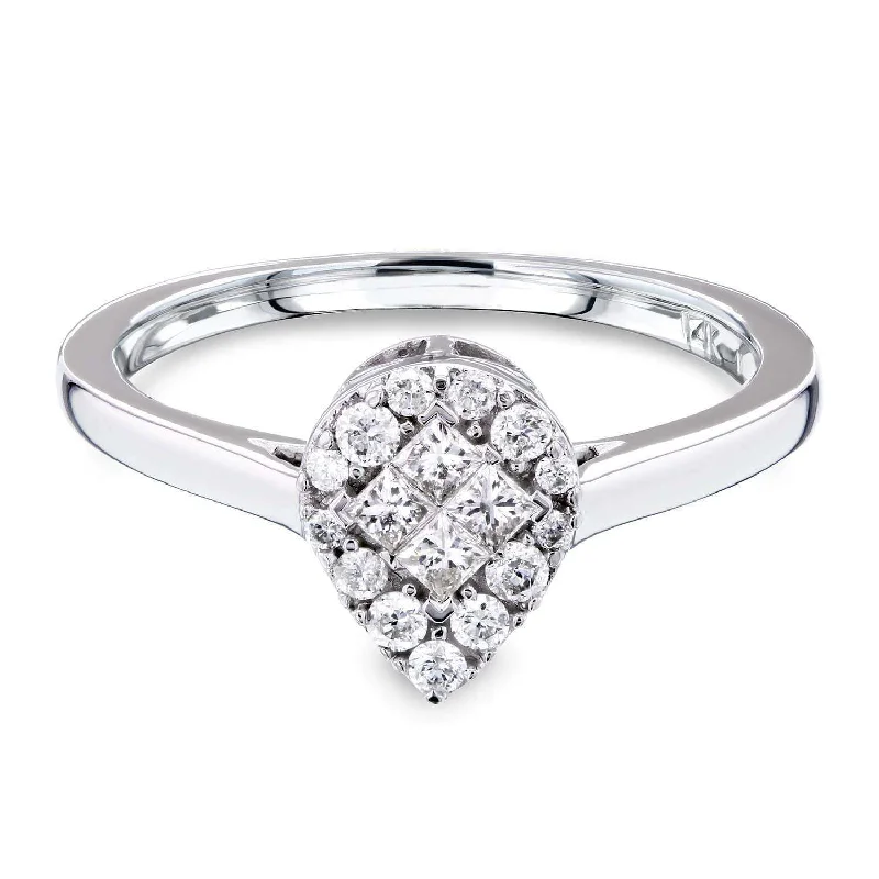 Pear Cluster Invisible Princess Diamond Ring 1/4 Carat TW 10k White Gold