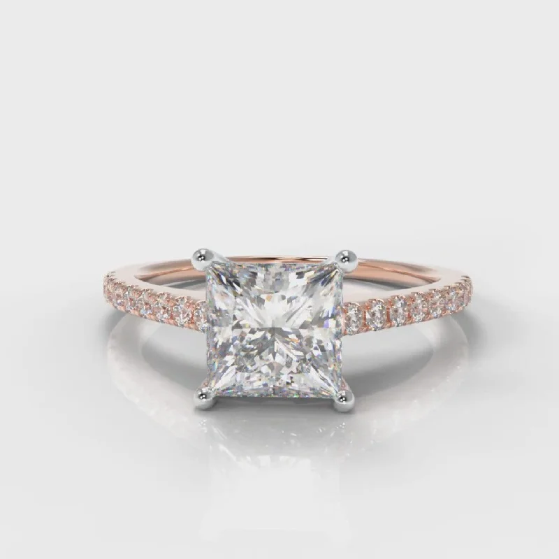 Petite Micropavé Princess Cut Diamond Engagement Ring - Rose Gold