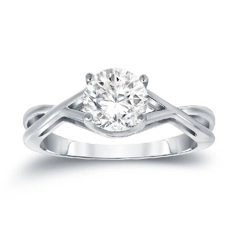 Platinum Round 1 1/4ct TDW Diamond Solitaire Engagement Ring by Auriya