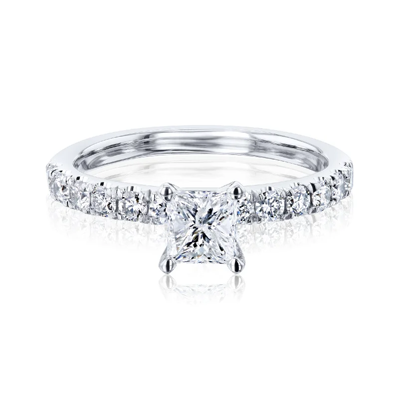 1ct.tw Princess Diamond French Pavé Engagement Ring