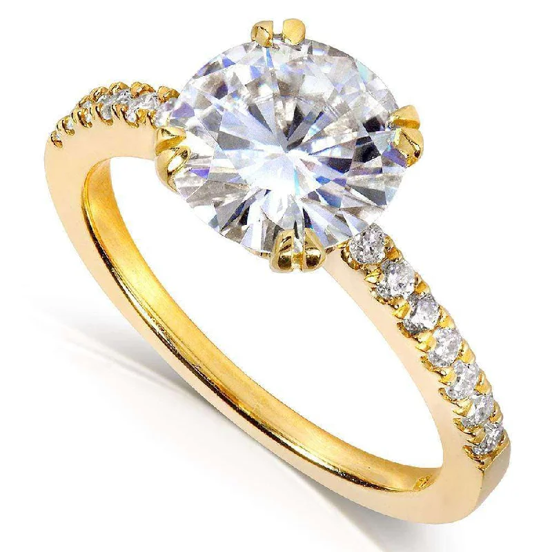 Round-cut Moissanite Engagement Ring with Diamond 2 1/10 CTW 14k Yellow Gold