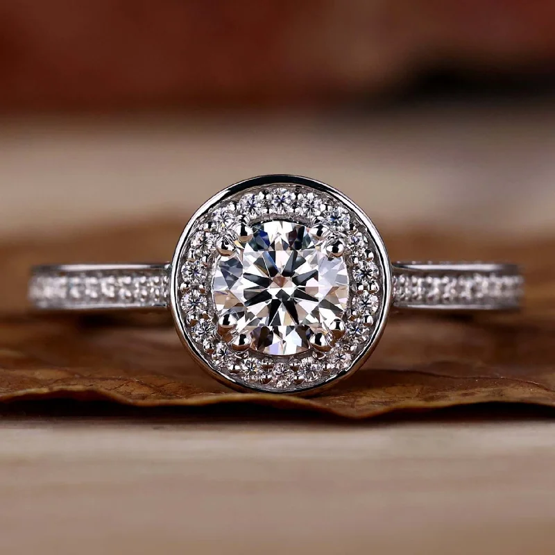 Round Lab Grown Diamond Halo Engagement Ring