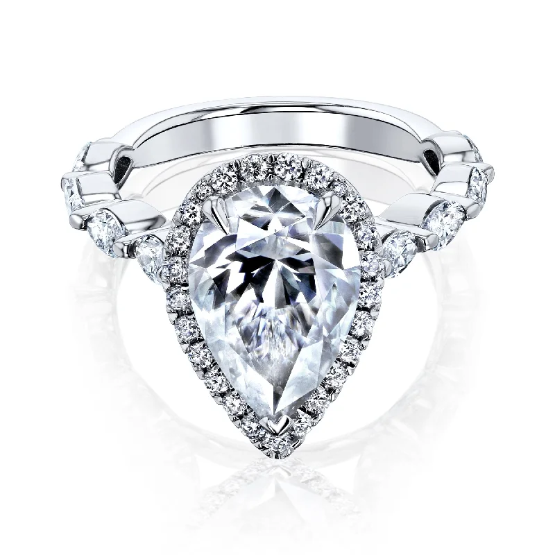 The Cristina Pear Moissanite & Diamond Engagement Ring