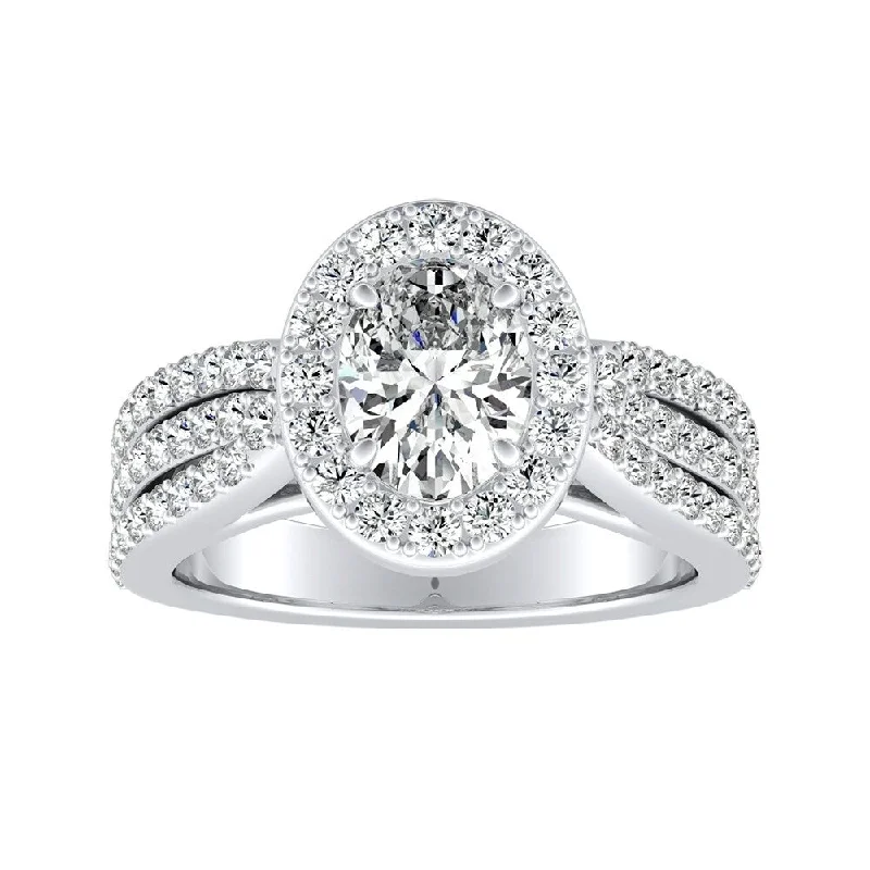 Triple Band Oval-cut Halo Diamond Engagement Ring 1 carat TW 14k Gold by Auriya