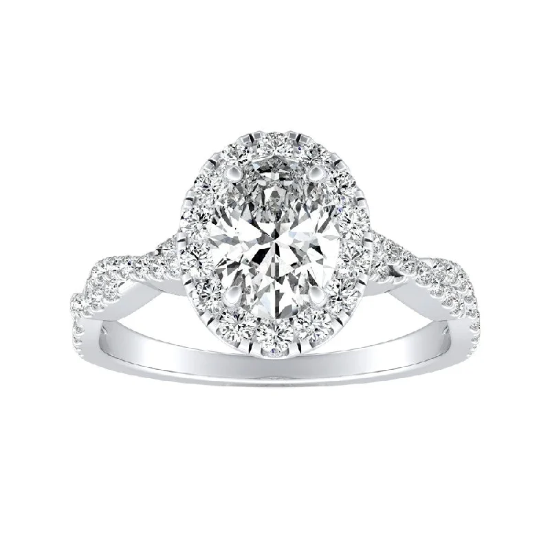 Twisted Oval-cut 1 1/10ctw 18k Gold Halo Diamond Engagement Ring by Auriya (H-I, SI1-SI2)