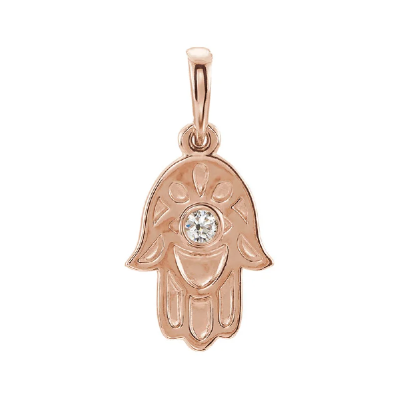 Animal - Shaped Pendants in Sterling Silver14k Rose Gold and 0.03 CT Diamond Small Hamsa Pendant, 9mm