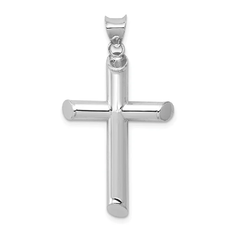 Religious Pendants with Cross or Star of David Designs14k White Gold Beveled Edge Hollow Tube Cross Pendant