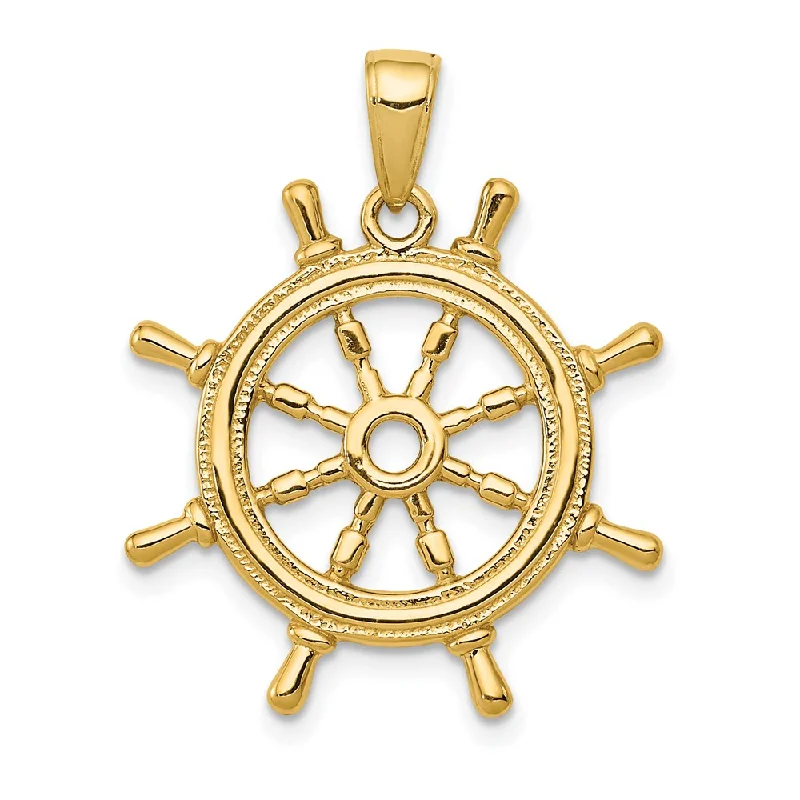 Charm Pendants with Multiple Small Decorative Elements14k Yellow Gold 3Dimensional Ship's Wheel Pendant