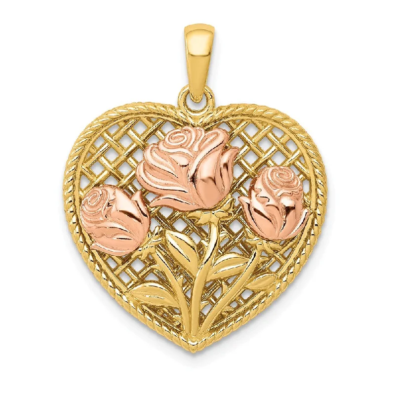 Religious Pendants with Cross or Star of David Designs14k Yellow Gold and Rose Gold Roses Heart Pendant, 20mm