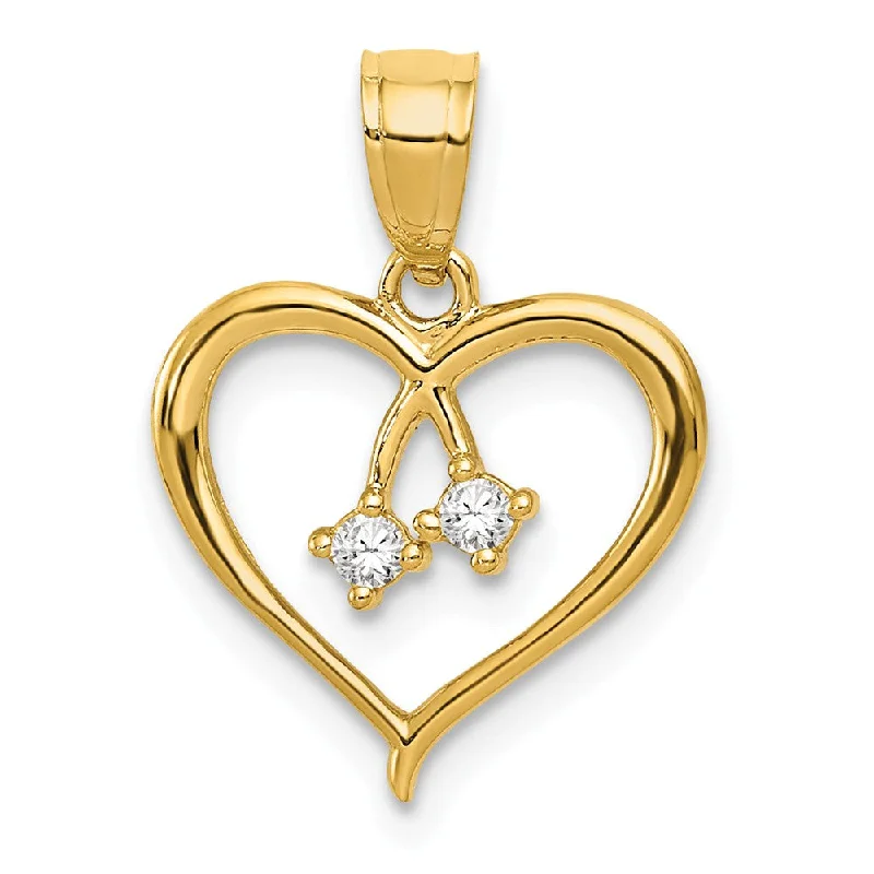 Religious Pendants with Cross or Star of David Designs14k Yellow Gold & Cubic Zirconia Cut Out Heart Pendant, 13mm